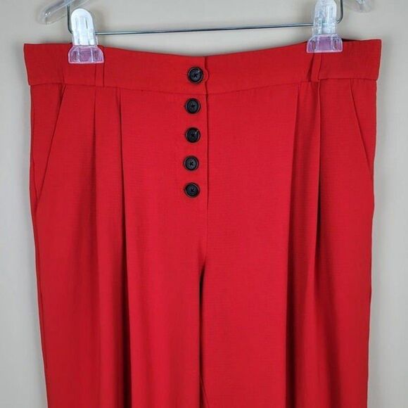 A.L.C. Size 8 Russel Cropped Button Fly Crepe Pants Trousers Red - Picture 3 of 12